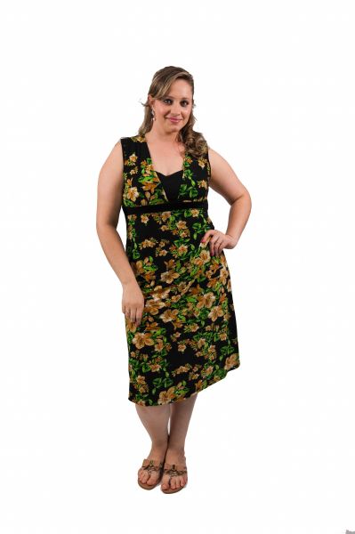 2953- Vestido Liganete regata com detalhe de visco na frente