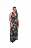 2961- Vestido Visco estampada Longo com degote V