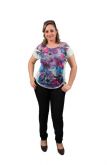 2927- Blusa Poliester com estampa sublimação,pregas na manga