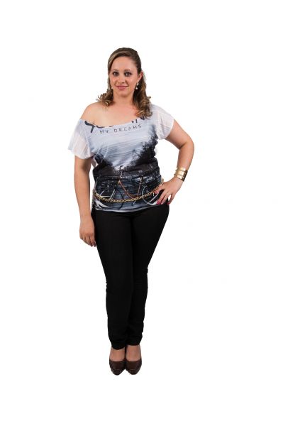 2939 - Blusa poliester estampa em sublimação com ombro caído